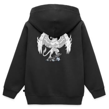 Mythischer Greif auf dem Kristallfelsen - Kinder Premium Organic Zip Hoodie - Schwarz - Hinten - AI Model Kid Male (0cm)