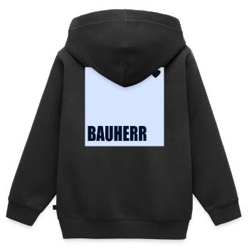 HAUSBAU BAUHERR HERZ - Kinder Premium Organic Zip Hoodie - Schwarz - Hinten - AI Model Kid Male (0cm)