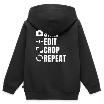 Snap Edit Crop Repeat éditeur et contenu vedio - Sweat Premium à capuche zippé enfant bio - noir - Dos - AI Model Kid Male (0cm)