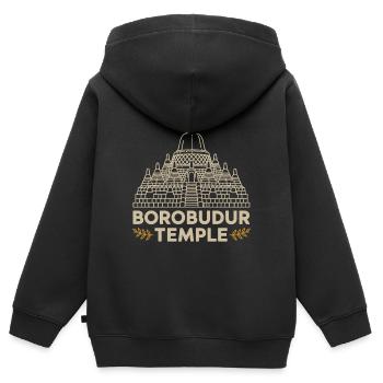 Borobudur Temple - Sweat Premium à capuche zippé enfant bio - noir - Dos - AI Model Kid Male (0cm)