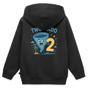 Deux Nado 2 Thème d’anniversaire tropical - Sweat Premium à capuche zippé enfant bio - noir - Dos - AI Model Kid Male (0cm)
