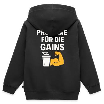Proteine Für Die Gains - Kinder Premium Organic Zip Hoodie - Schwarz - Hinten - AI Model Kid Male (0cm)