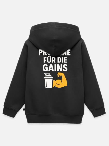 Proteine Für Die Gains - Kinder Premium Organic Zip Hoodie - Schwarz