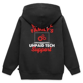 Der Go-to-Geek der unbezahlten Tech-Support-Familie - Kinder Premium Organic Zip Hoodie - Schwarz - Hinten - AI Model Kid Male (0cm)