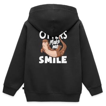 Lächelnder Seeotter Cartoon - Kinder Premium Organic Zip Hoodie - Schwarz - Hinten - AI Model Kid Male (0cm)