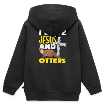 Jesus Seeotter Cartoon - Kinder Premium Organic Zip Hoodie - Schwarz - Hinten - AI Model Kid Male (0cm)