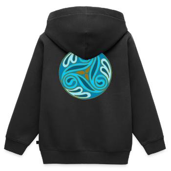 Sphère celte Bleue - Sweat Premium à capuche zippé enfant bio - noir - Dos - AI Model Kid Male (0cm)
