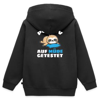 Testé positif pour la fatigue des paresseux fatigués - Sweat Premium à capuche zippé enfant bio - noir - Dos - AI Model Kid Male (0cm)