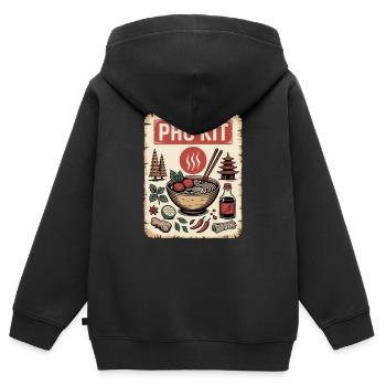 PHO KIT Soupe vietnamienne aux nouilles pho - Sweat Premium à capuche zippé enfant bio - noir - Dos - AI Model Kid Male (0cm)