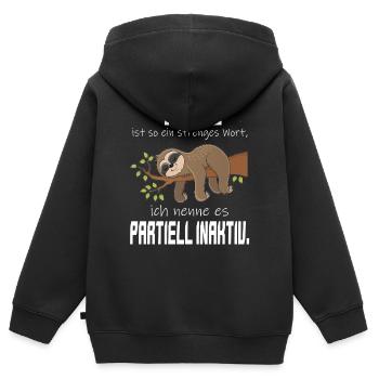 Faul, aber Partiell Aktiv Faultier - Kinder Premium Organic Zip Hoodie - Schwarz - Hinten - AI Model Kid Male (0cm)