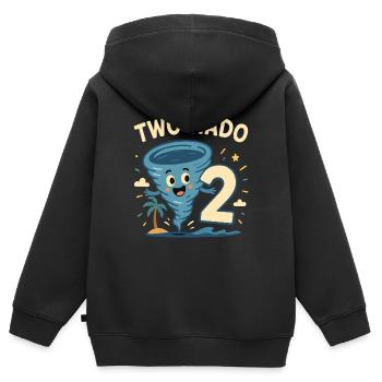 TWO NADO 2 Cadeau de fête d’anniversaire - Sweat Premium à capuche zippé enfant bio - noir - Dos - AI Model Kid Male (0cm)