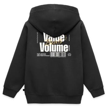 Valeur l’emporte sur le volume – Design de déclaration (foncé) - Sweat Premium à capuche zippé enfant bio - noir - Dos - AI Model Kid Male (0cm)