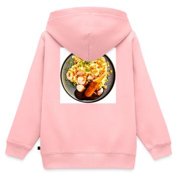 Plat avec saucisse et purée de pommes de terre - Sweat Premium à capuche zippé enfant bio - rose - Dos - AI Model Kid Female (0cm)