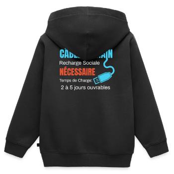 Câble Humain Recharge Sociale humour - Sweat Premium à capuche zippé enfant bio - noir - Dos - AI Model Kid Male (0cm)