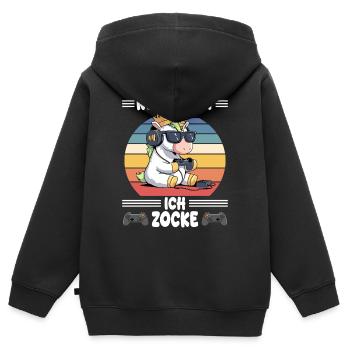 Ne vous énervez pas, je joue - Sweat Premium à capuche zippé enfant bio - noir - Dos - AI Model Kid Male (0cm)
