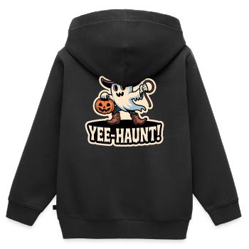 Cowboy Boo – Spooky Cute Halloween Ghost Lasso - Kinder Premium Organic Zip Hoodie - Schwarz - Hinten - AI Model Kid Male (0cm)