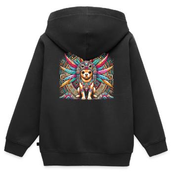 Aztekischer Hund mit Federn - Kinder Premium Organic Zip Hoodie - Schwarz - Hinten - AI Model Kid Male (0cm)