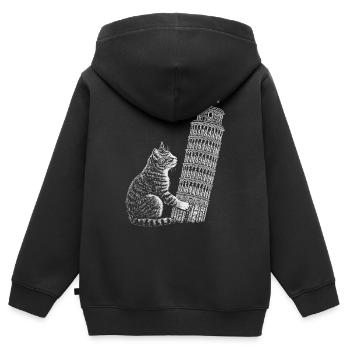 Chat à la Tour de Pise - Sweat Premium à capuche zippé enfant bio - noir - Dos - AI Model Kid Male (0cm)