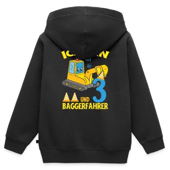 Excavatrice d’anniversaire 3 ans Excavatrice Cadeau de fête - Sweat Premium à capuche zippé enfant bio - noir - Dos - AI Model Kid Male (0cm)