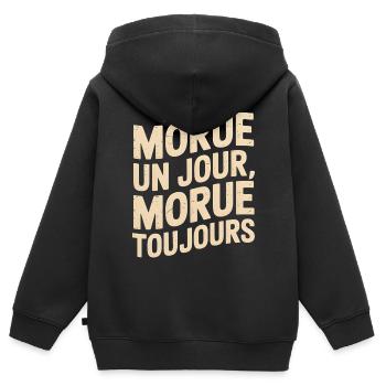 Morue un jour, morue toujours - Sweat Premium à capuche zippé enfant bio - noir - Dos - AI Model Kid Male (0cm)