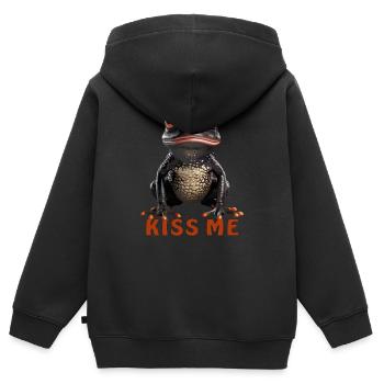 FROSCH KISS ME - Kinder Premium Organic Zip Hoodie - Schwarz - Hinten - AI Model Kid Male (0cm)