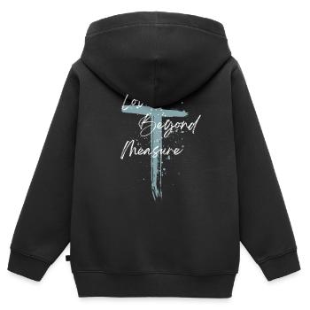 Über die Maßen geliebt – Faith Design - Kinder Premium Organic Zip Hoodie - Schwarz - Hinten - AI Model Kid Male (0cm)