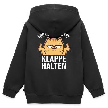 Nicht ansprechen vor dem ersten Kaffee - Morgens - Kinder Premium Organic Zip Hoodie - Schwarz - Hinten - AI Model Kid Male (0cm)