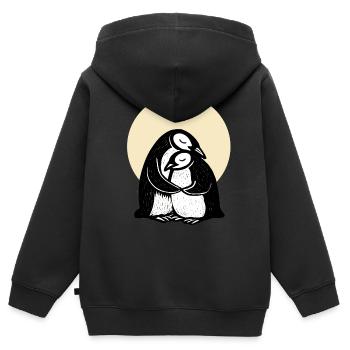 Duo de pingouins câlins - Sweat Premium à capuche zippé enfant bio - noir - Dos - AI Model Kid Male (0cm)