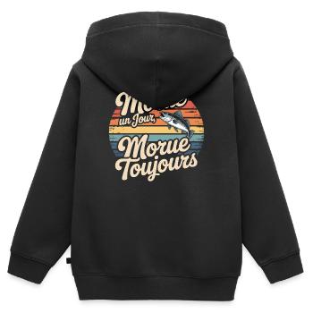Morue un Jour Morue Toujours - Sweat Premium à capuche zippé enfant bio - noir - Dos - AI Model Kid Male (0cm)