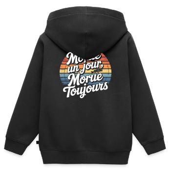 Morue Un Jour Toujours - Sweat Premium à capuche zippé enfant bio - noir - Dos - AI Model Kid Male (0cm)