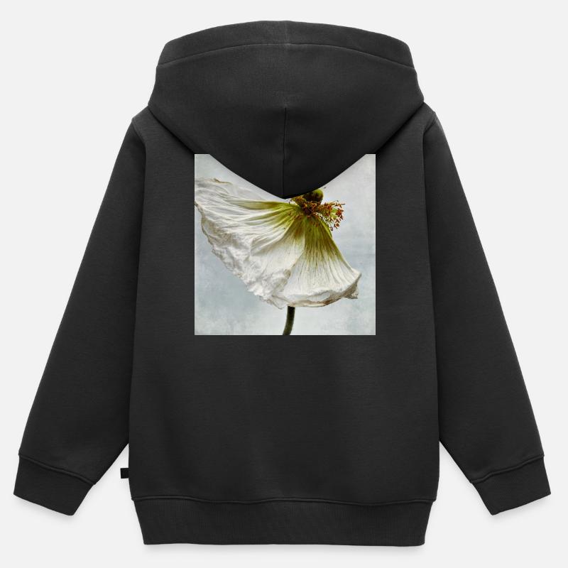 Coquelicot blanc - Sweat Premium à capuche zippé enfant bio - noir