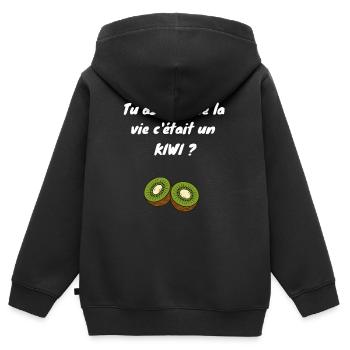 Tu as cru que la vie c'était un kiwi ? - Sweat Premium à capuche zippé enfant bio - noir - Dos - AI Model Kid Male (0cm)