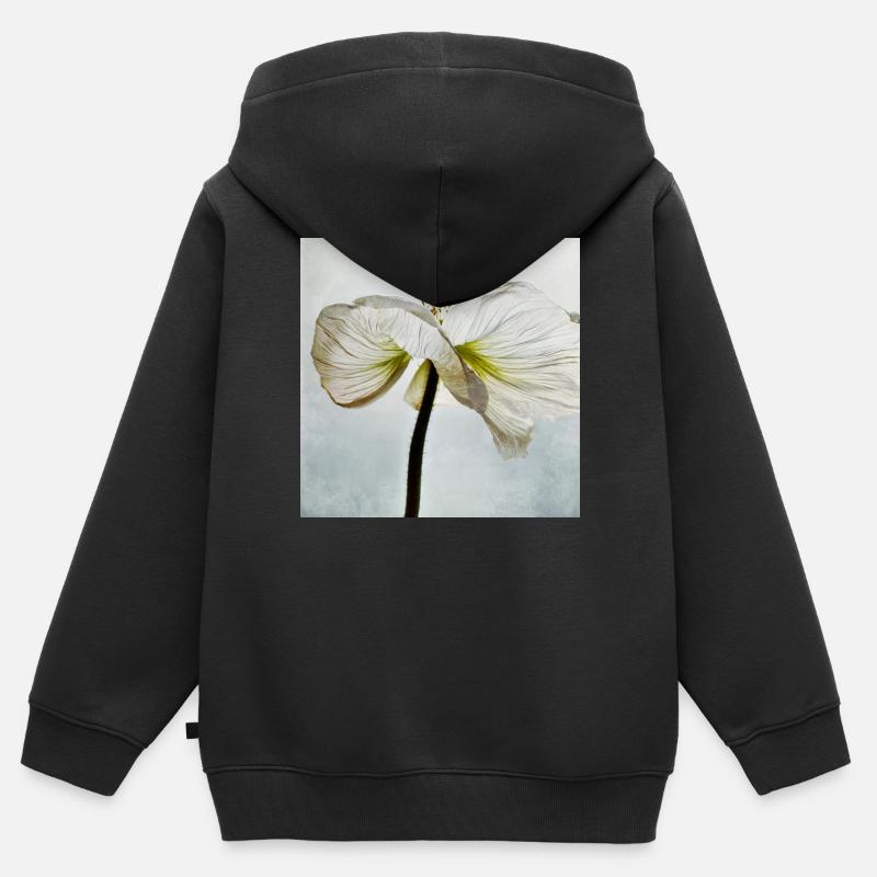 Fleur de pavot blanc - Sweat Premium à capuche zippé enfant bio - noir