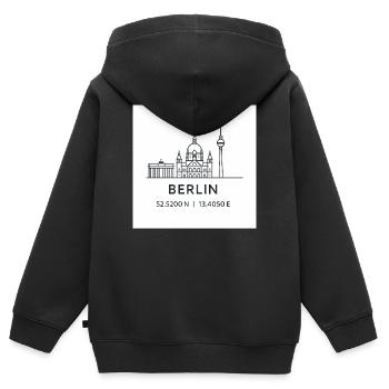 Berlin Line Art Silhouette Point de repère - Sweat Premium à capuche zippé enfant bio - noir - Dos - AI Model Kid Male (0cm)