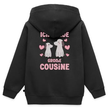 Un grand cousin annonce un chiot de chien - Sweat Premium à capuche zippé enfant bio - noir - Dos - AI Model Kid Male (0cm)