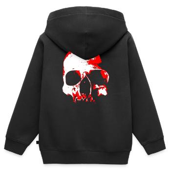 Contraste crâne rouge - Sweat Premium à capuche zippé enfant bio - noir - Dos - AI Model Kid Male (0cm)