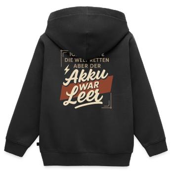 Ich wollte die Welt retten – Akku war leer - Kinder Premium Organic Zip Hoodie - Schwarz - Hinten - AI Model Kid Male (0cm)