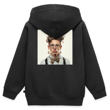 Vintage Nerd Portrait mit Bowtie Brille  - Kinder Premium Organic Zip Hoodie - Schwarz - Hinten - AI Model Kid Male (0cm)