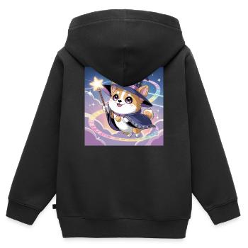 Mystischer Corgi - Kinder Premium Organic Zip Hoodie - Schwarz - Hinten - AI Model Kid Male (0cm)