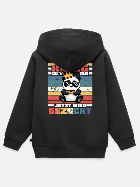 König Gamer - Panda - Kinder Premium Organic Zip Hoodie - Schwarz