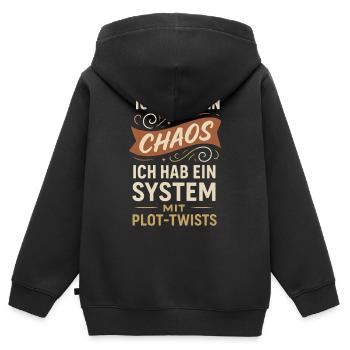 Kein Chaos – Ein System mit Plot-Twists Spruch - Kinder Premium Organic Zip Hoodie - Schwarz - Hinten - AI Model Kid Male (0cm)