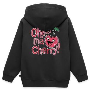 Ohlala Ma Kirsche Design Niedliches Mädchen Kirsche - Kinder Premium Organic Zip Hoodie - Schwarz - Hinten - AI Model Kid Male (0cm)