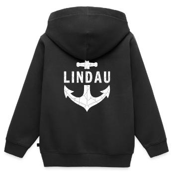 Point d’ancrage Lindau Lac de Constance - Sweat Premium à capuche zippé enfant bio - noir - Dos - AI Model Kid Male (0cm)