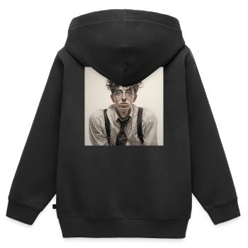 Verträumter Brillenträger Portrait - Kinder Premium Organic Zip Hoodie - Schwarz - Hinten - AI Model Kid Male (0cm)