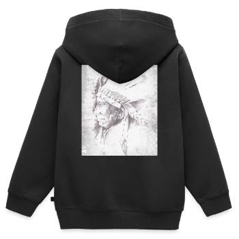 Einheimischer Häuptling der Grauen Feder - Kinder Premium Organic Zip Hoodie - Schwarz - Hinten - AI Model Kid Male (0cm)