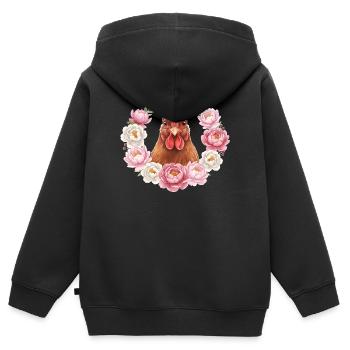Poulet brun - Sweat Premium à capuche zippé enfant bio - noir - Dos - AI Model Kid Male (0cm)