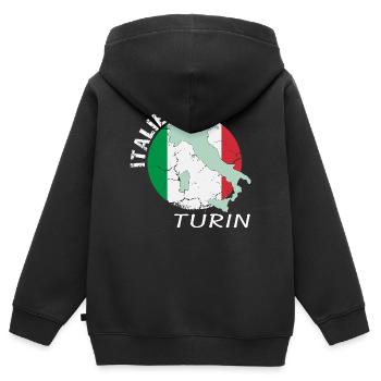 Turin - Kinder Premium Organic Zip Hoodie - Schwarz - Hinten - AI Model Kid Male (0cm)