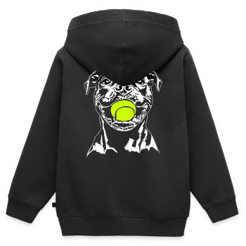 Staffordshire Bull Terrier Balljunkie Wilsigns - Kinder Premium Organic Zip Hoodie - Schwarz - Hinten - AI Model Kid Male (0cm)