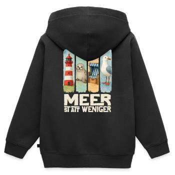 Moin Leuchtturm Robbe Strandkorb Möwe Küste - Kinder Premium Organic Zip Hoodie - Schwarz - Hinten - AI Model Kid Male (0cm)