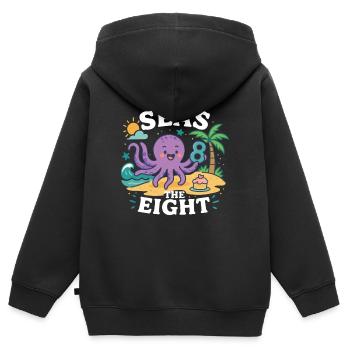 Mers Les huit mignon Octopus Birthday Island - Sweat Premium à capuche zippé enfant bio - noir - Dos - AI Model Kid Male (0cm)